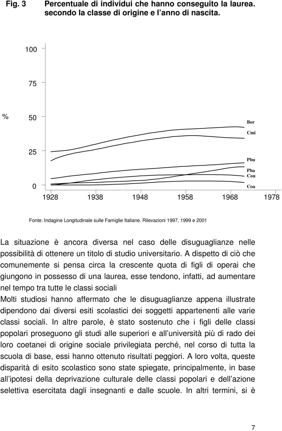 Rilevazioni 1997, 1999 e 2001 La situazione è ancora diversa nel caso delle disuguaglianze nelle possibilità di ottenere un titolo di studio universitario.