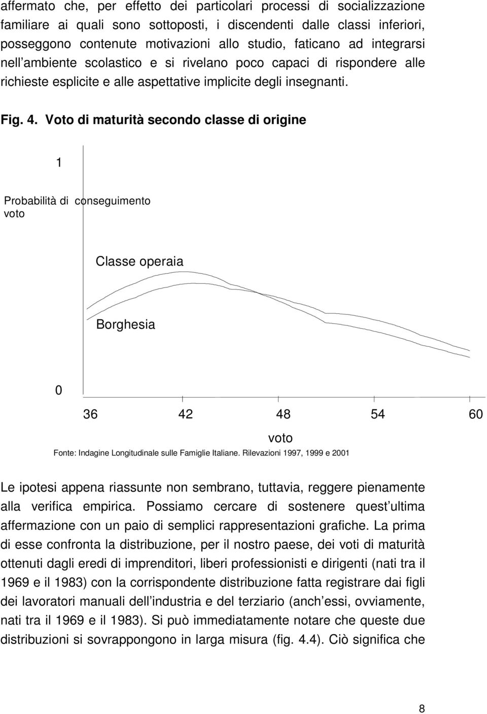 Voto di maturità secondo classe di origine 1 Probabilità di conseguimento voto Classe operaia Borghesia 0 36 42 48 54 60 voto Fonte: Indagine Longitudinale sulle Famiglie Italiane.