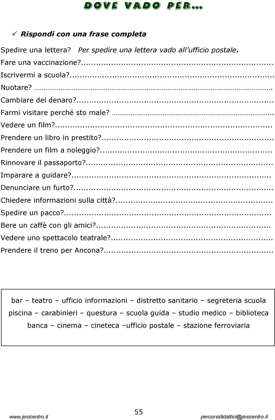 ... Imparare a guidare?... Denunciare un furto?... Chiedere informazioni sulla città?... Spedire un pacco?... Bere un caffè con gli amici?... Vedere uno spettacolo teatrale?