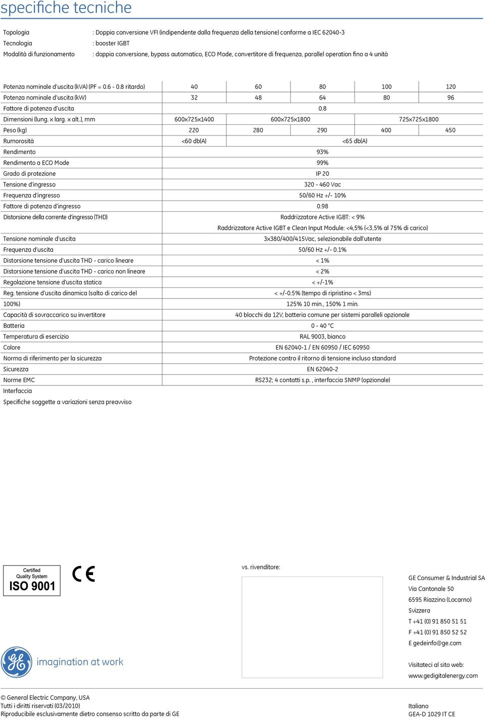 8 ritardo) Potenza nominale d uscita (kw) Fattore di potenza d uscita Dimensioni (lung. x larg. x alt.