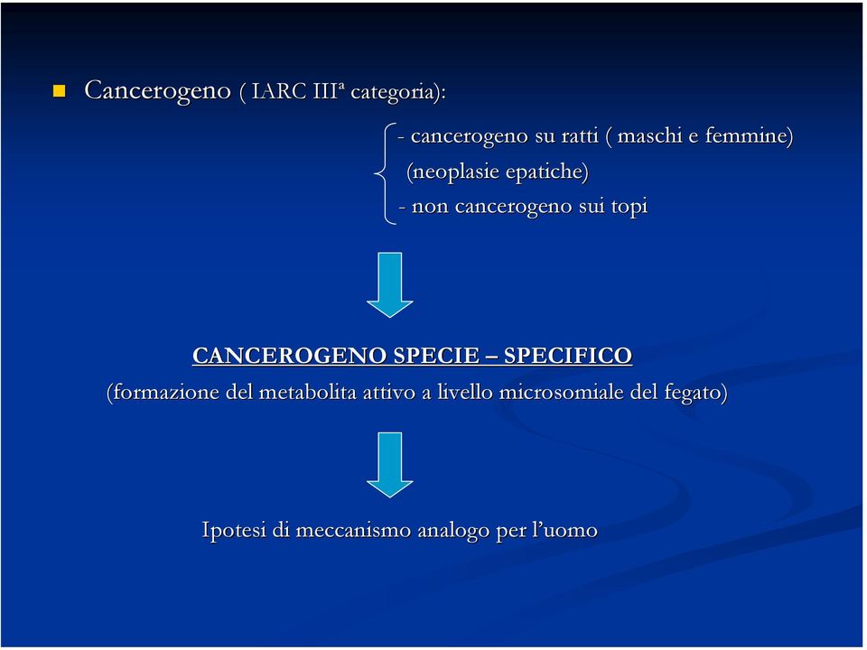 CANCEROGENO SPECIE SPECIFICO (formazione del metabolita attivo a