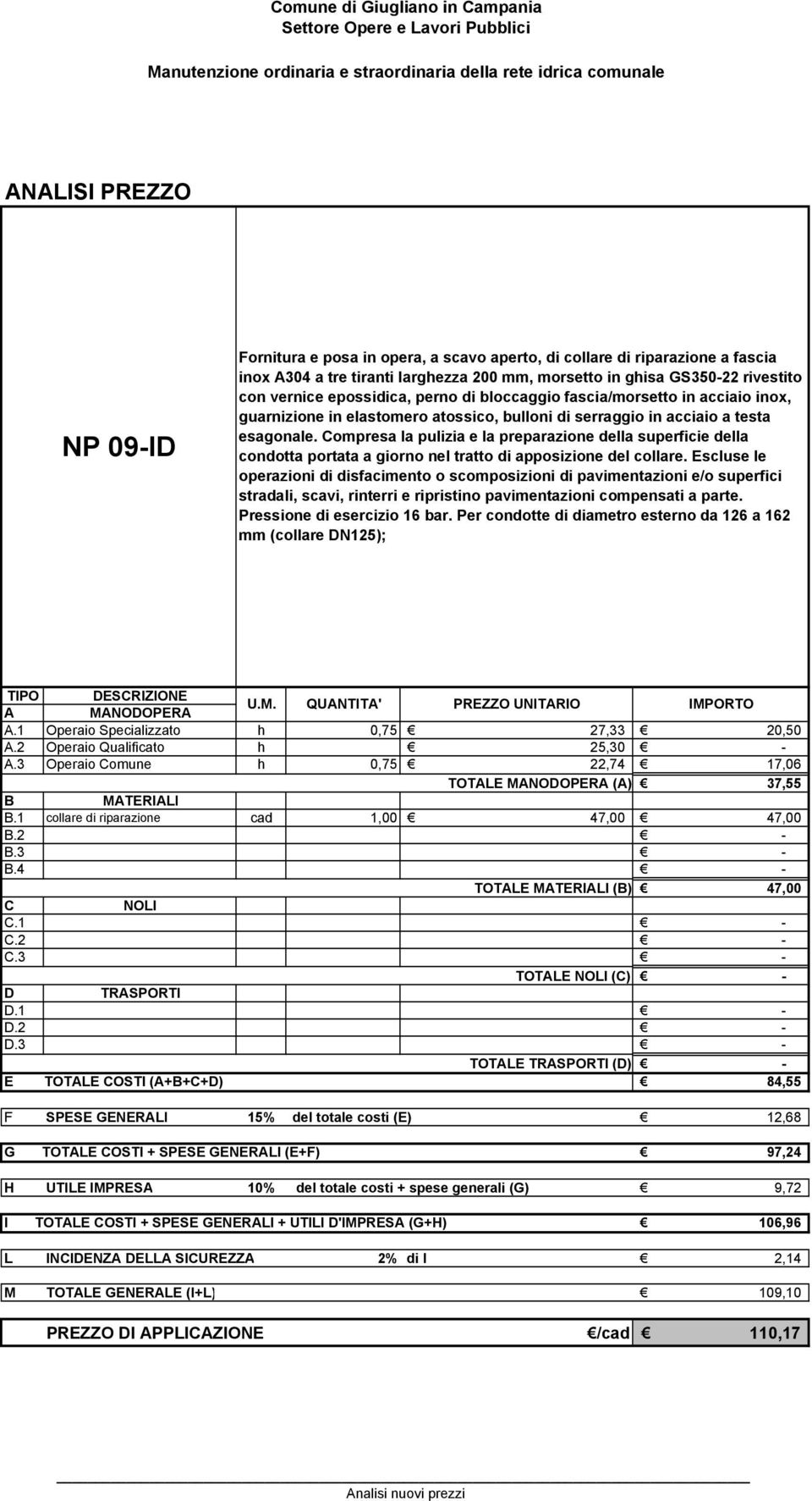 ompresa la pulizia e la preparazione della superficie della condotta portata a giorno nel tratto di apposizione del collare.