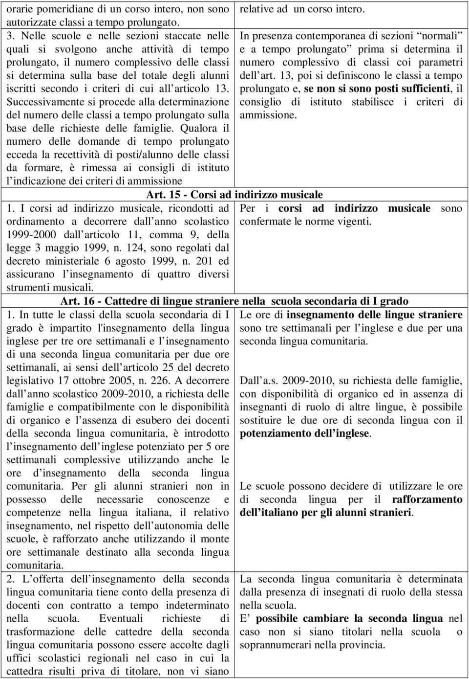 criteri di cui all articolo 13. Successivamente si procede alla determinazione del numero delle classi a tempo prolungato sulla base delle richieste delle famiglie.