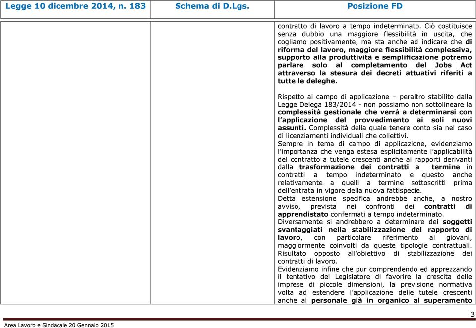 produttività e semplificazione potremo parlare solo al completamento del Jobs Act attraverso la stesura dei decreti attuativi riferiti a tutte le deleghe.