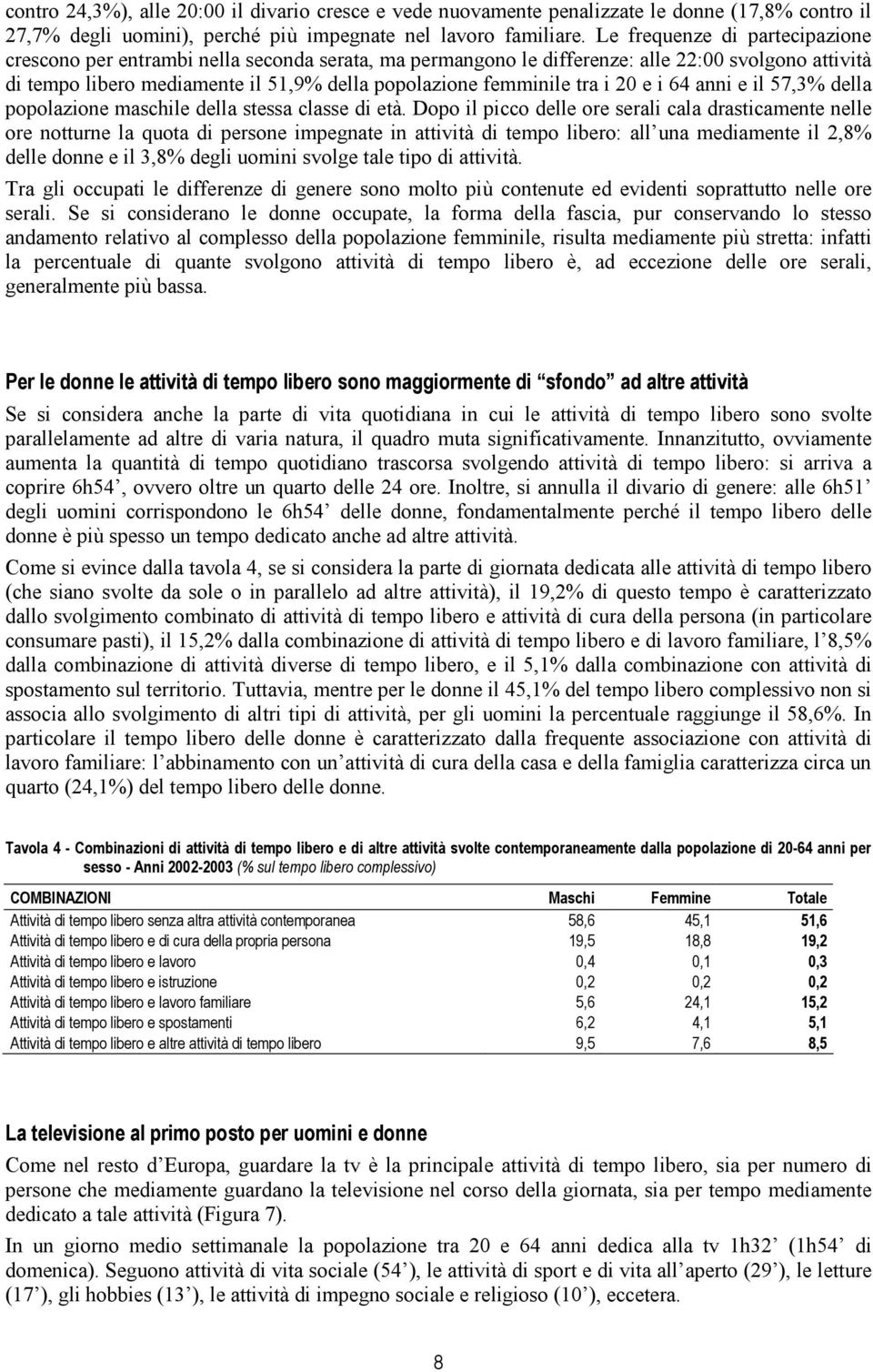 tra i 20 e i 64 anni e il 57,3% della popolazione maschile della stessa classe di età.