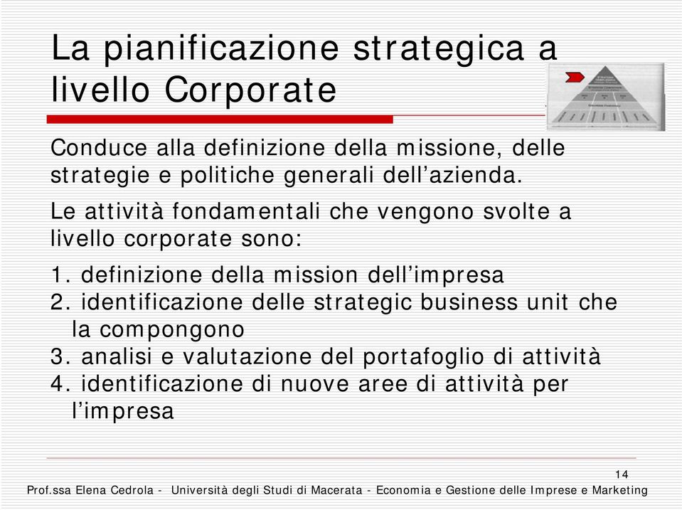 definizione della mission dell impresa 2. identificazione delle strategic business unit che la compongono 3.