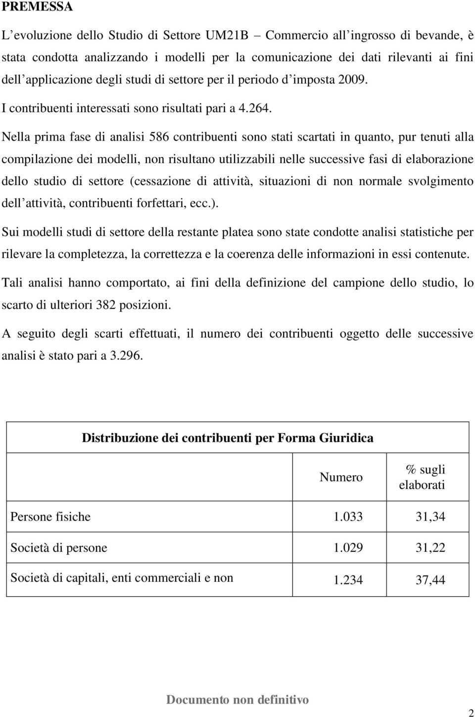 Nella prima fase di analisi 586 contribuenti sono stati scartati in quanto, pur tenuti alla compilazione dei modelli, non risultano utilizzabili nelle successive fasi di elaborazione dello studio di