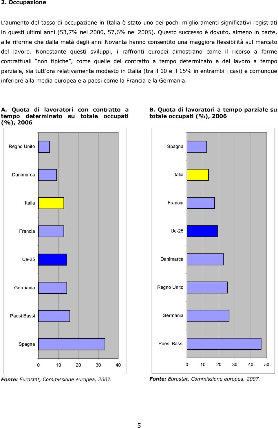 Nonostante questi sviluppi, i raffronti europei dimostrano come il ricorso a forme contrattuali non tipiche, come quelle del contratto a tempo determinato e del lavoro a tempo parziale, sia tutt ora