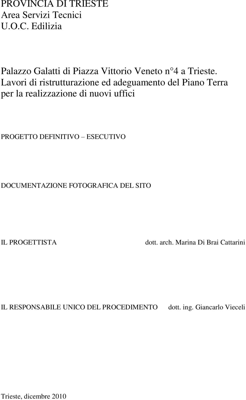 DEFINITIVO ESECUTIVO DOCUMENTAZIONE FOTOGRAFICA DEL SITO IL PROGETTISTA dott. arch.