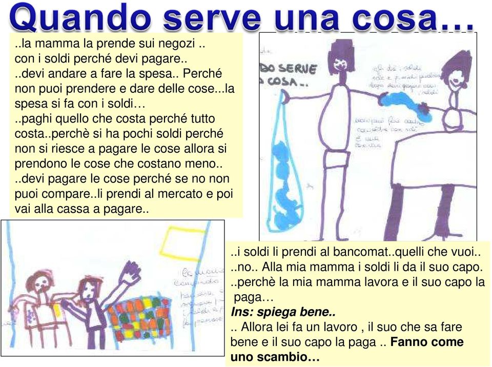 ...devi pagare le cose perché se no non puoi compare..li prendi al mercato e poi vai alla cassa a pagare....i soldi li prendi al bancomat..quelli che vuoi....no.. Alla mia mamma i soldi li da il suo capo.