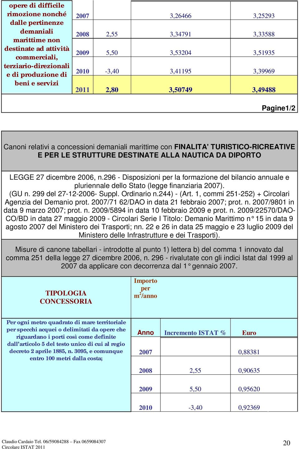 STRUTTURE DESTINATE ALLA NAUTICA DA DIPORTO LEGGE 27 dicembre 2006, n.296 - Disposizioni per la formazione del bilancio annuale e pluriennale dello Stato (legge finanziaria 2007). (GU n.