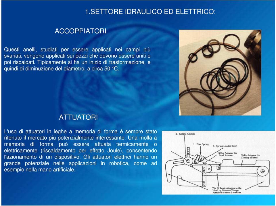 ATTUATORI L'uso di attuatori in leghe a memoria di forma è sempre stato ritenuto il mercato più potenzialmente interessante.