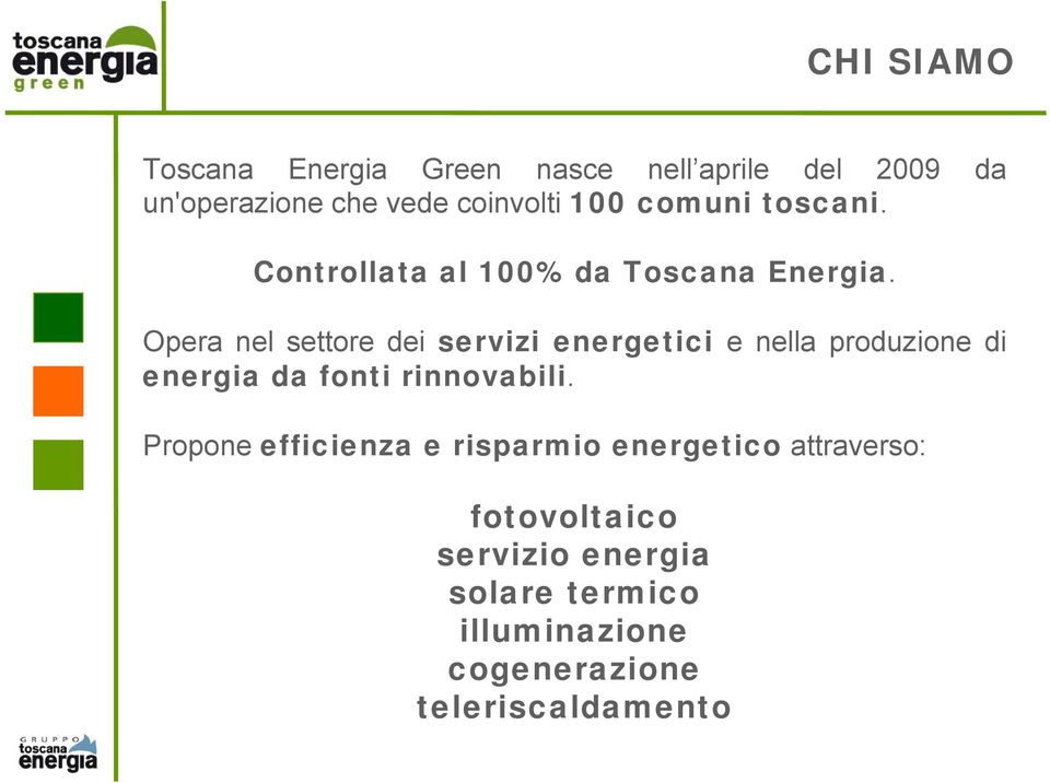 Opera nel settore dei servizi energetici e nella produzione di energia da fonti rinnovabili.