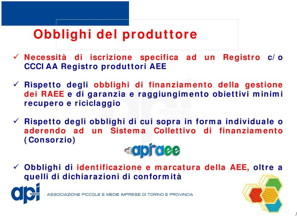 recupero e riciclaggio Rispetto degli obblighi di cui sopra in forma individuale o aderendo ad un Sistema