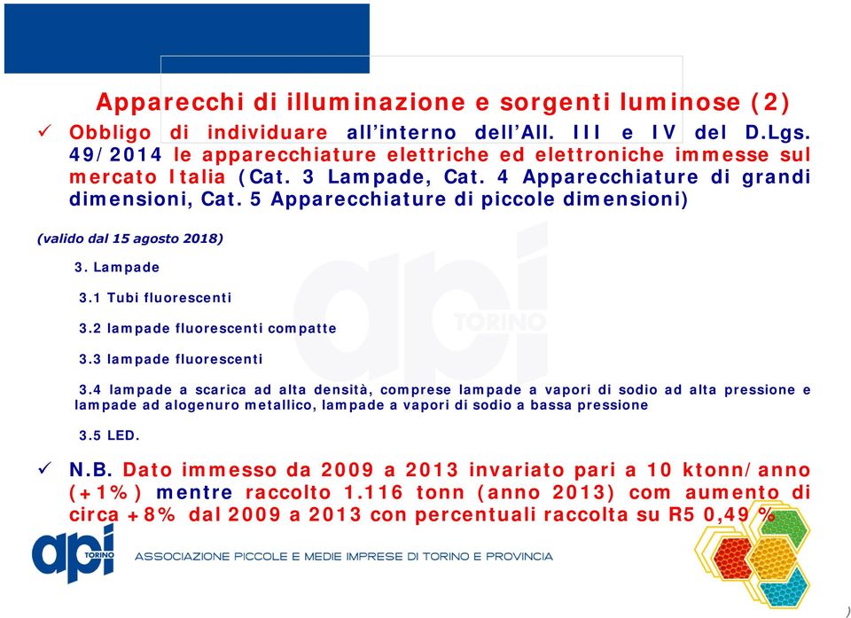 5 Apparecchiature di piccole dimensioni (valido dal 15 agosto 2018 3. Lampade 3.1 Tubi fluorescenti 3.2 lampade fluorescenti compatte 3.3 lampade fluorescenti 3.