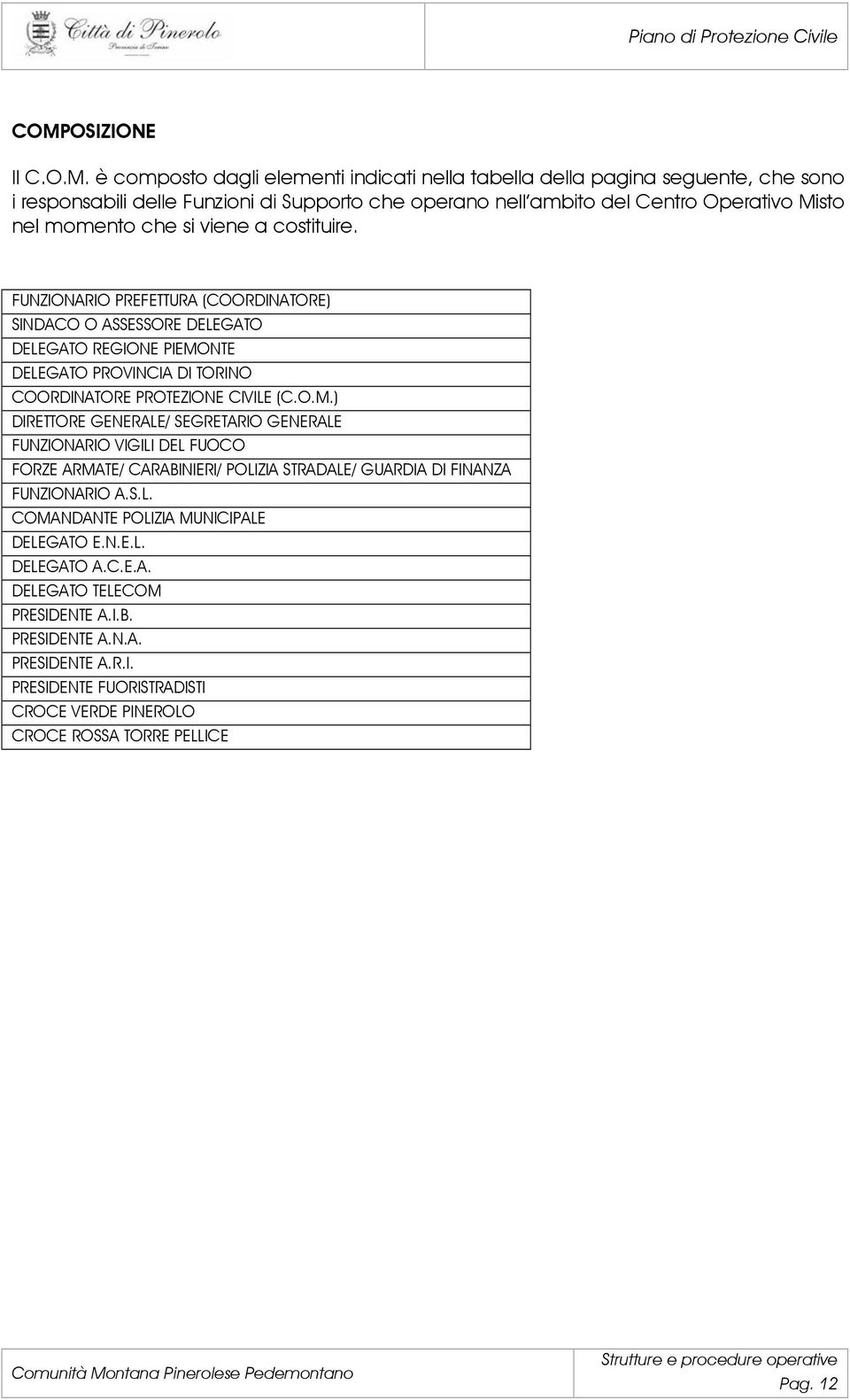 FUNZIONARIO PREFETTURA (COORDINATORE) SINDACO O ASSESSORE DELEGATO DELEGATO REGIONE PIEMO