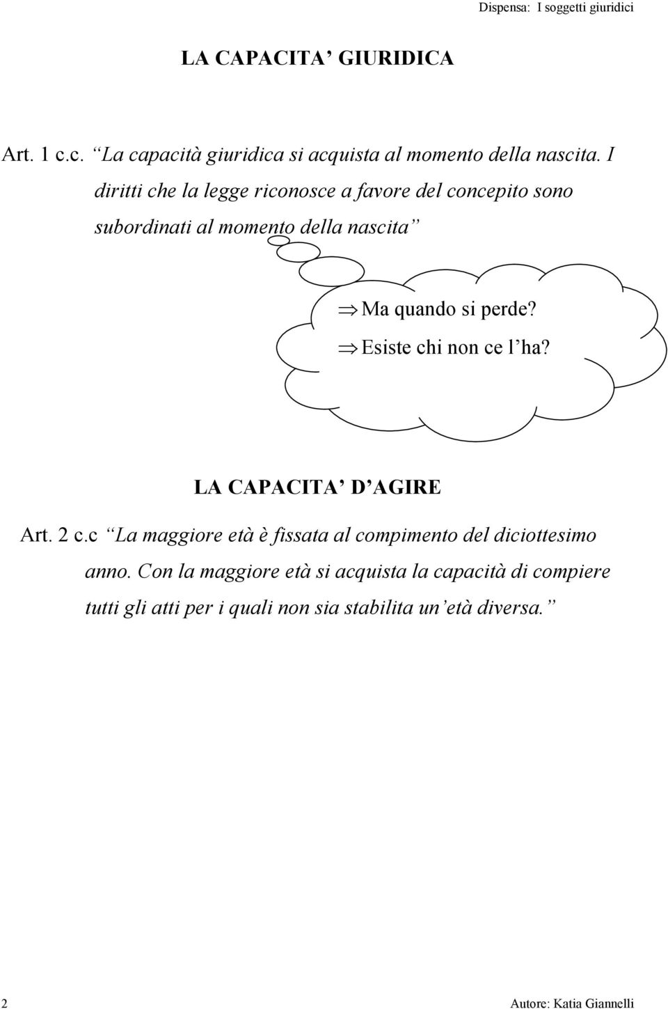 perde? Esiste chi non ce l ha? LA CAPACITA D AGIRE Art. 2 c.