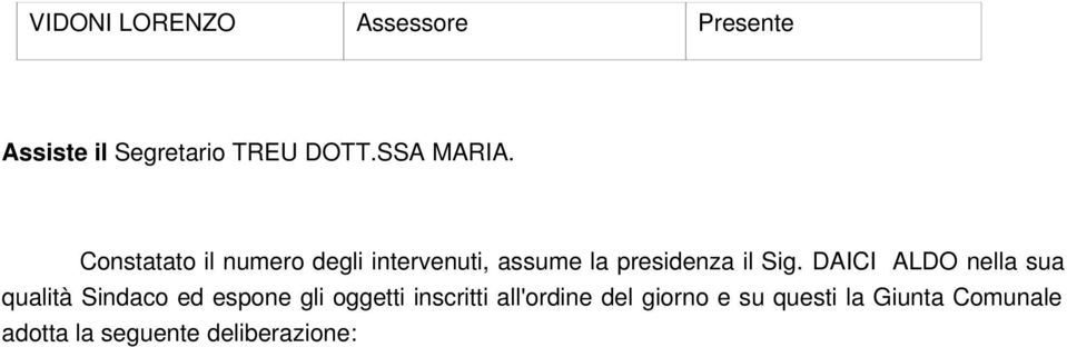 DAICI ALDO nella sua qualità Sindaco ed espone gli oggetti inscritti