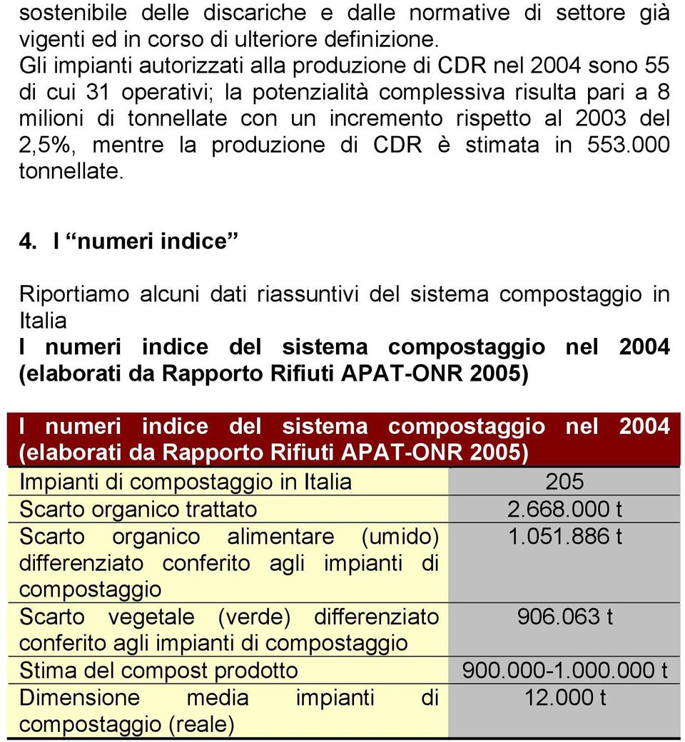 mentre la produzione di CDR è stimata in 553.000 tonnellate. 4.