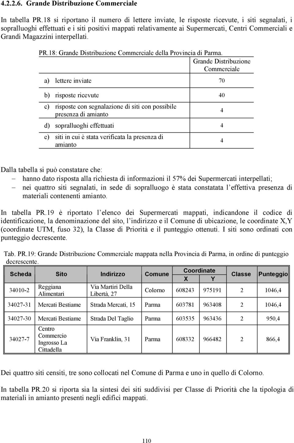 Magazzini interpellati. PR.18: Grande Distribuzione Commerciale della Provincia di Parma.