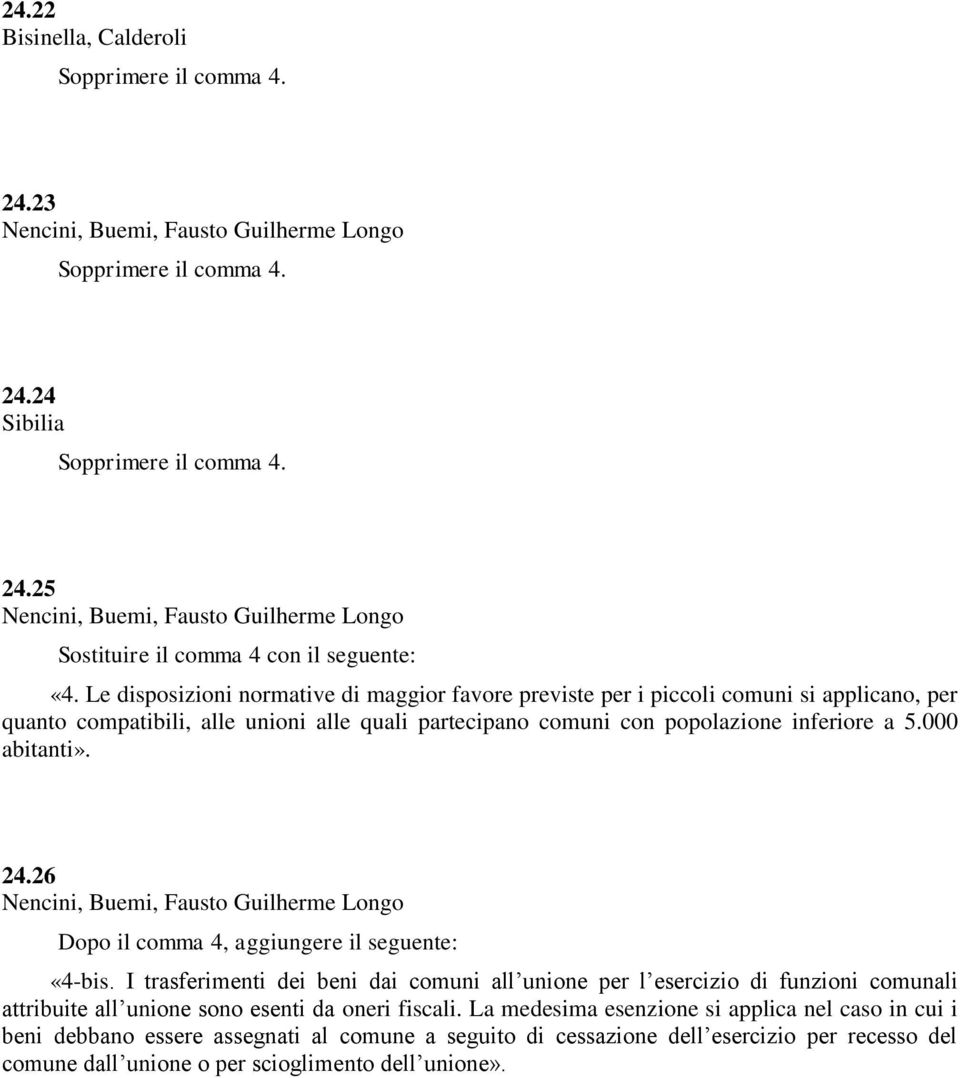 popolazione inferiore a 5.000 abitanti». 24.26 Dopo il comma 4, aggiungere il seguente: «4-bis.