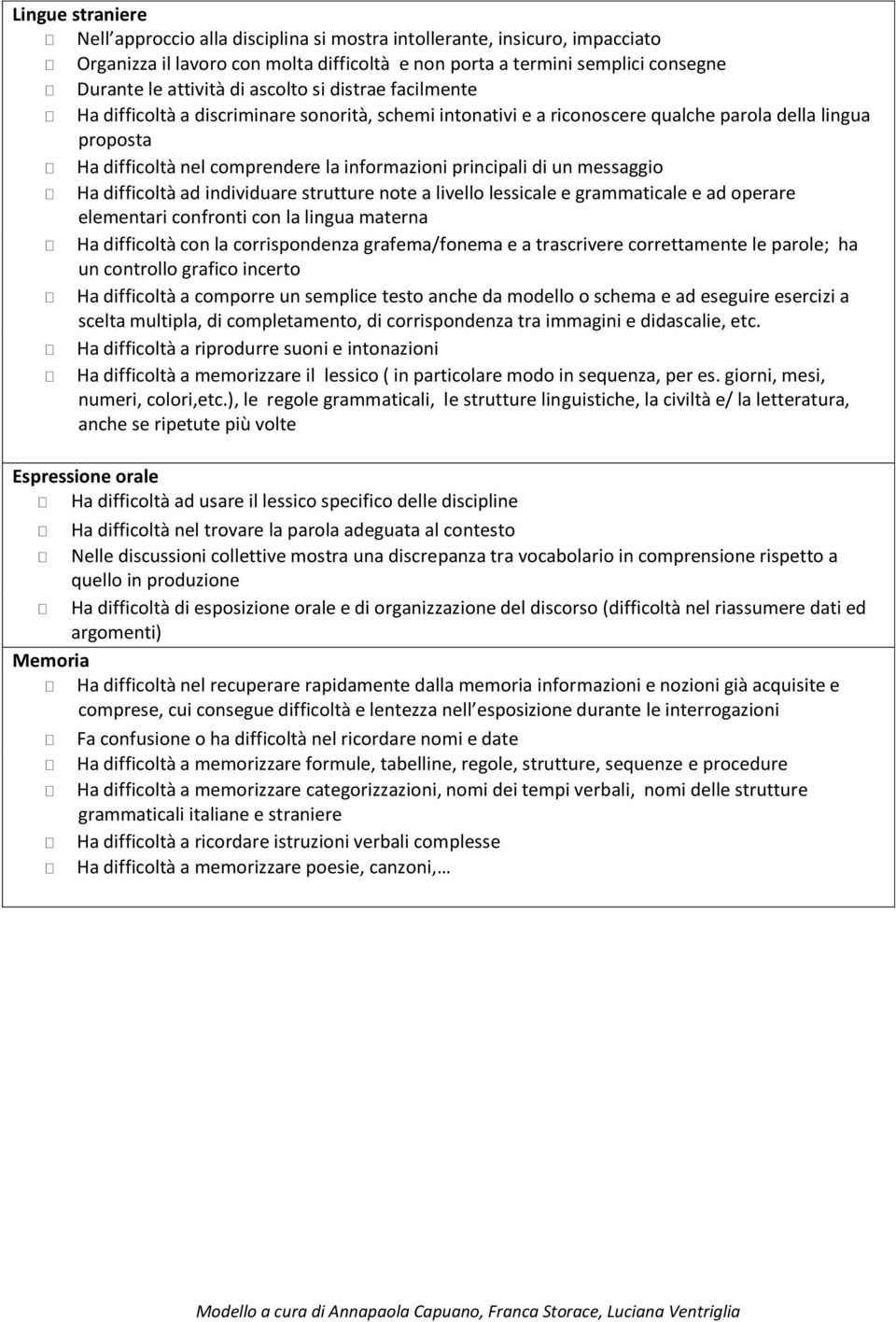 un messaggio Ha difficoltà ad individuare strutture note a livello lessicale e grammaticale e ad operare elementari confronti con la lingua materna Ha difficoltà con la corrispondenza grafema/fonema