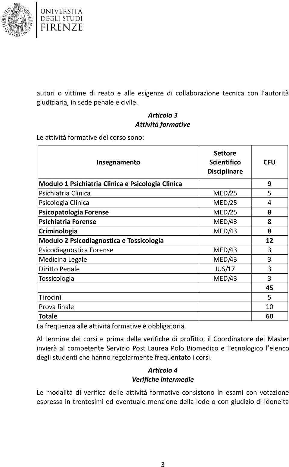 MED/25 4 Psicpatlgia Frense MED/25 8 Psichiatria Frense MED/43 8 Criminlgia MED/43 8 Mdul 2 Psicdiagnstica e Tssiclgia 12 Psicdiagnstica Frense MED/43 3 Medicina Legale MED/43 3 Diritt Penale IUS/17