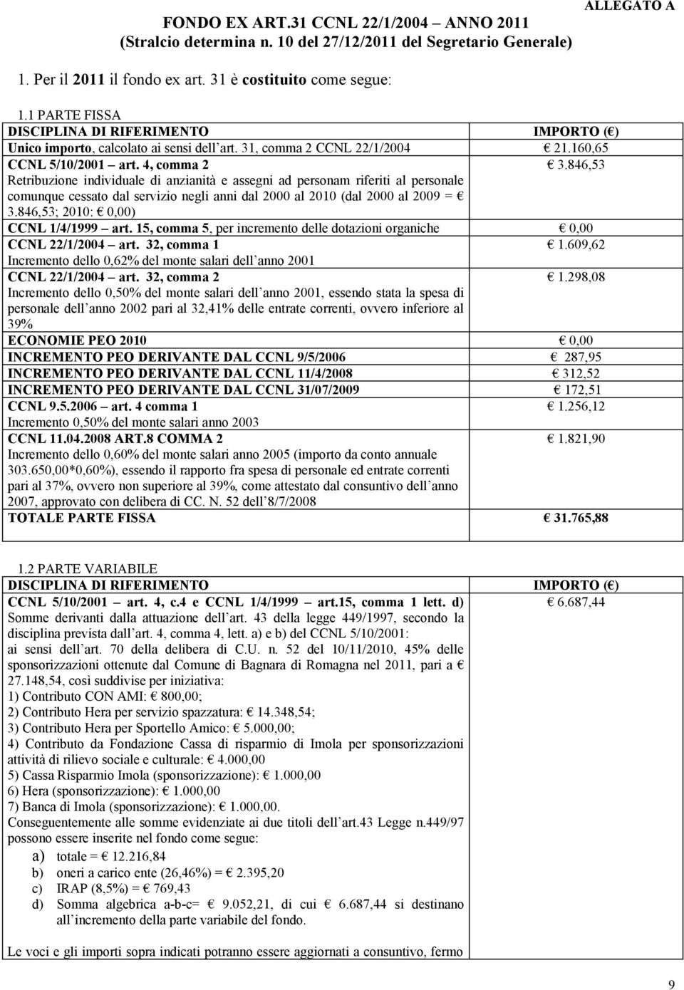 846,53 Retribuzione individuale di anzianità e assegni ad personam riferiti al personale comunque cessato dal servizio negli anni dal 2000 al 2010 (dal 2000 al 2009 = 3.