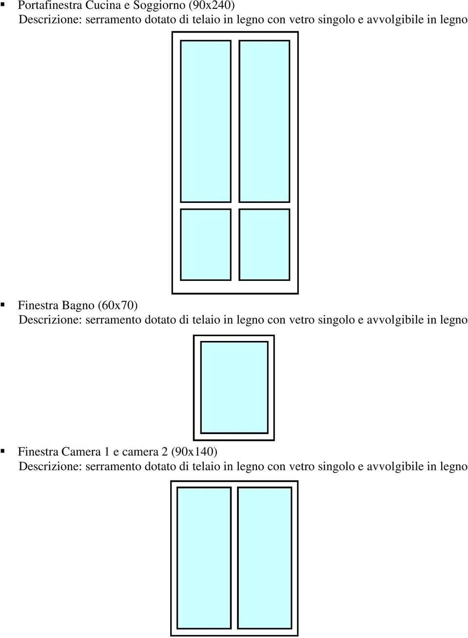 dotato di telaio in legno con vetro singolo e avvolgibile in legno Finestra Camera 1 e camera