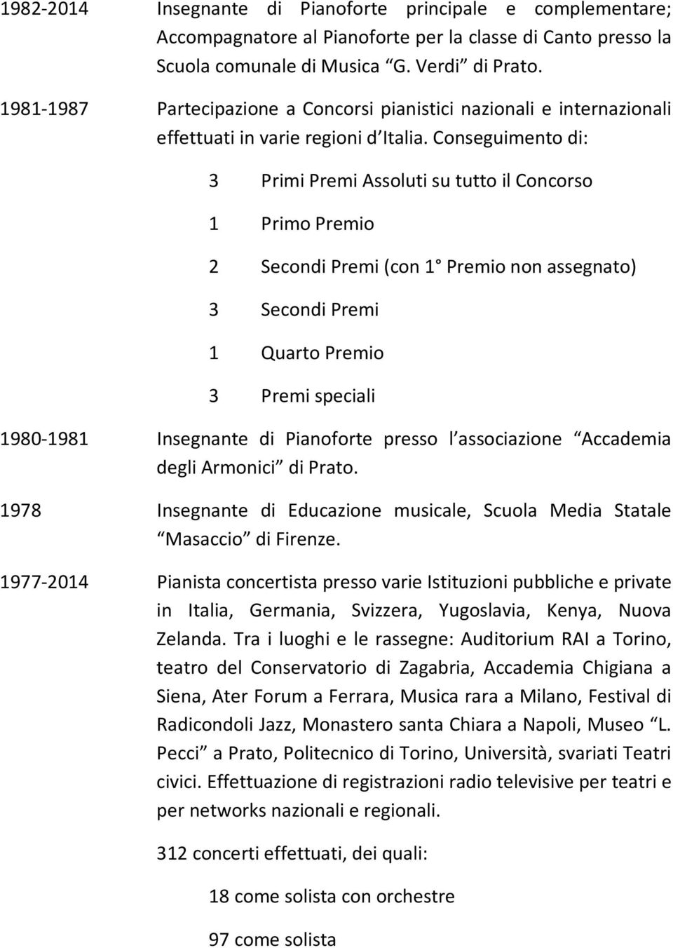 Conseguimento di: 3 Primi Premi Assoluti su tutto il Concorso 1 Primo Premio 2 Secondi Premi (con 1 Premio non assegnato) 3 Secondi Premi 1 Quarto Premio 3 Premi speciali 1980-1981 Insegnante di