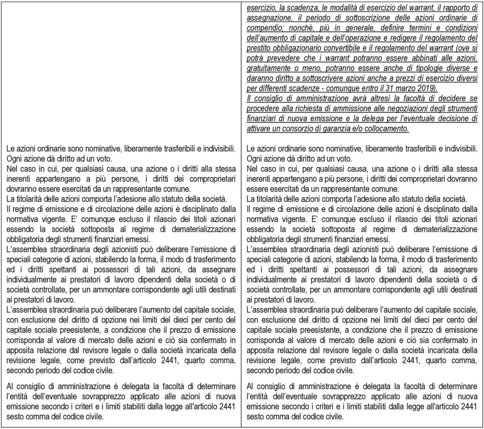 essere abbinati alle azioni, gratuitamente o meno, potranno essere anche di tipologie diverse e daranno diritto a sottoscrivere azioni anche a prezzi di esercizio diversi per differenti scadenze -