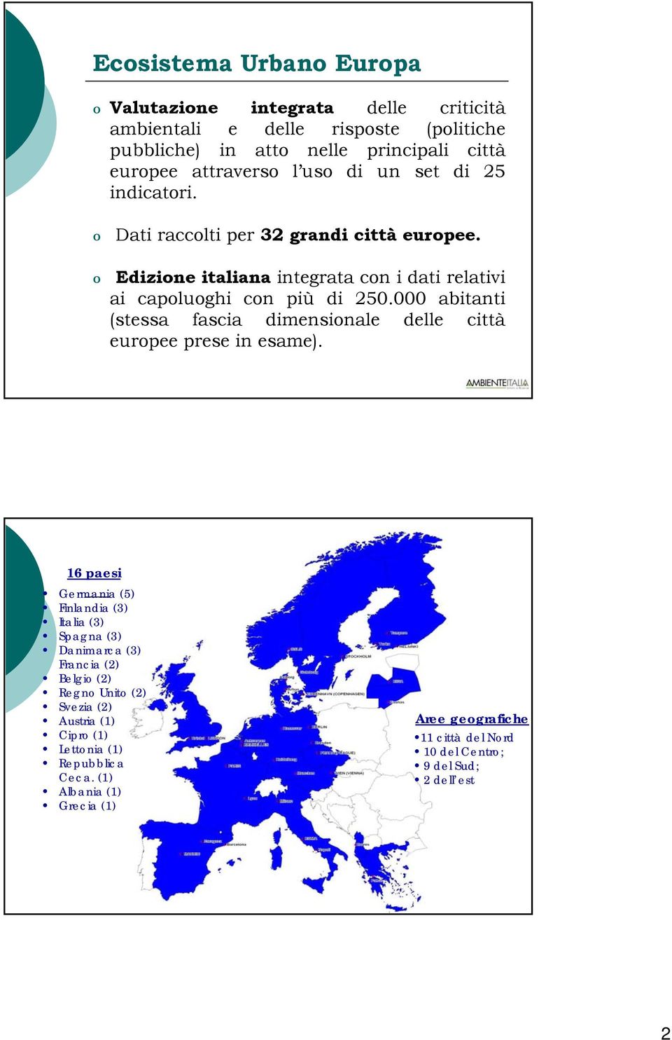 abitanti (stessa fascia dimensionale delle città europee prese in esame).