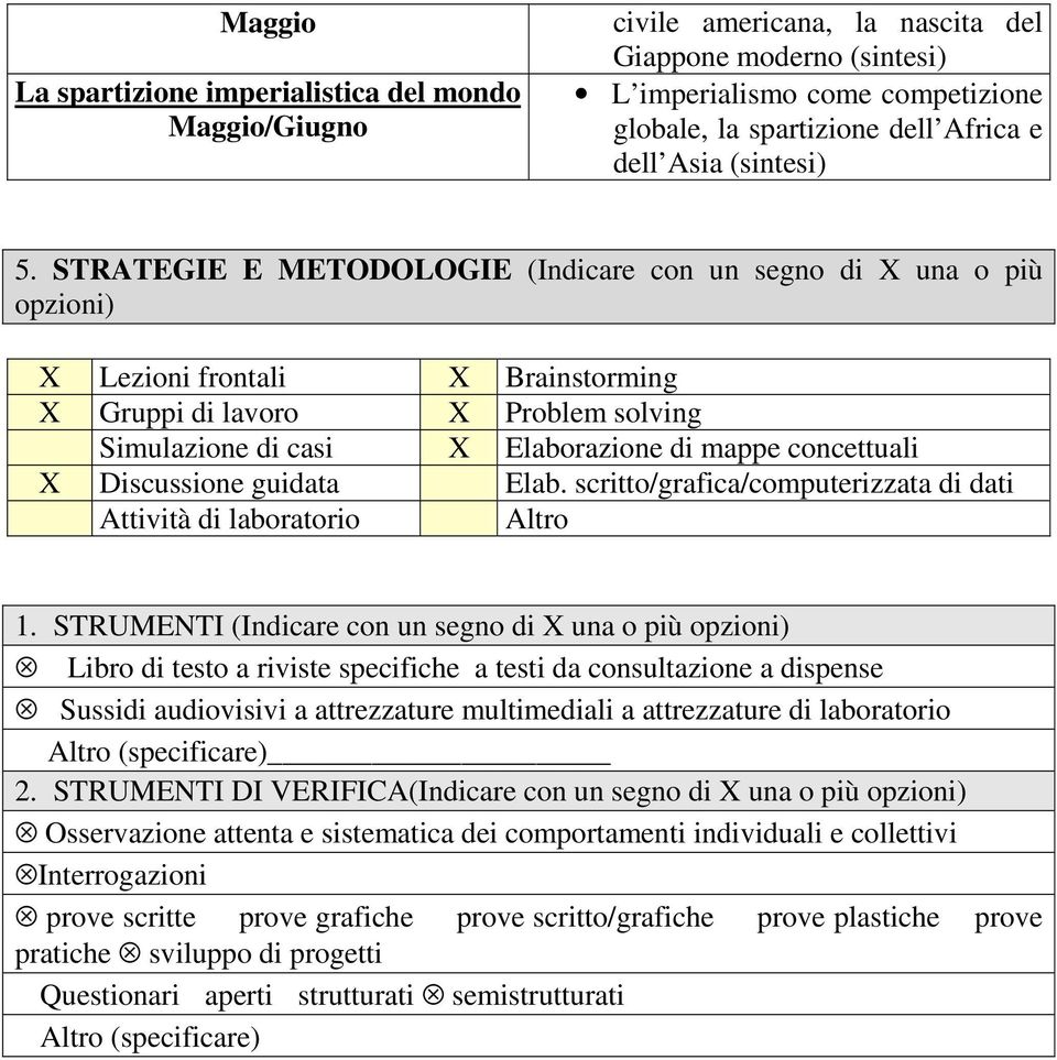 STRATEGIE E METODOLOGIE (Indicare con un segno di X una o più opzioni) X Lezioni frontali X Brainstorming X Gruppi di lavoro X Problem solving Simulazione di casi X Elaborazione di mappe concettuali