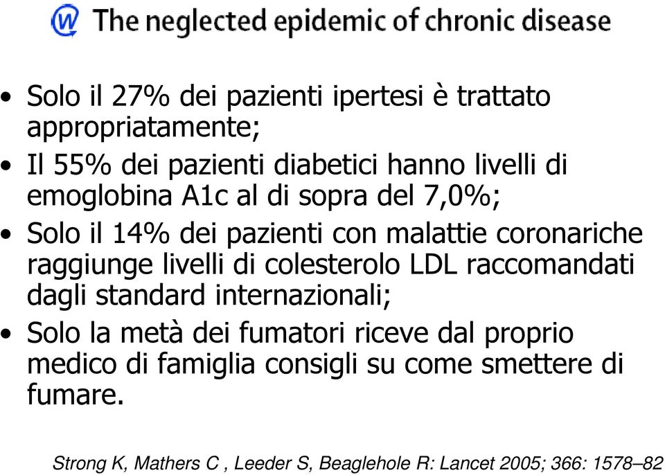 colesterolo LDL raccomandati dagli standard internazionali; Solo la metà dei fumatori riceve dal proprio medico