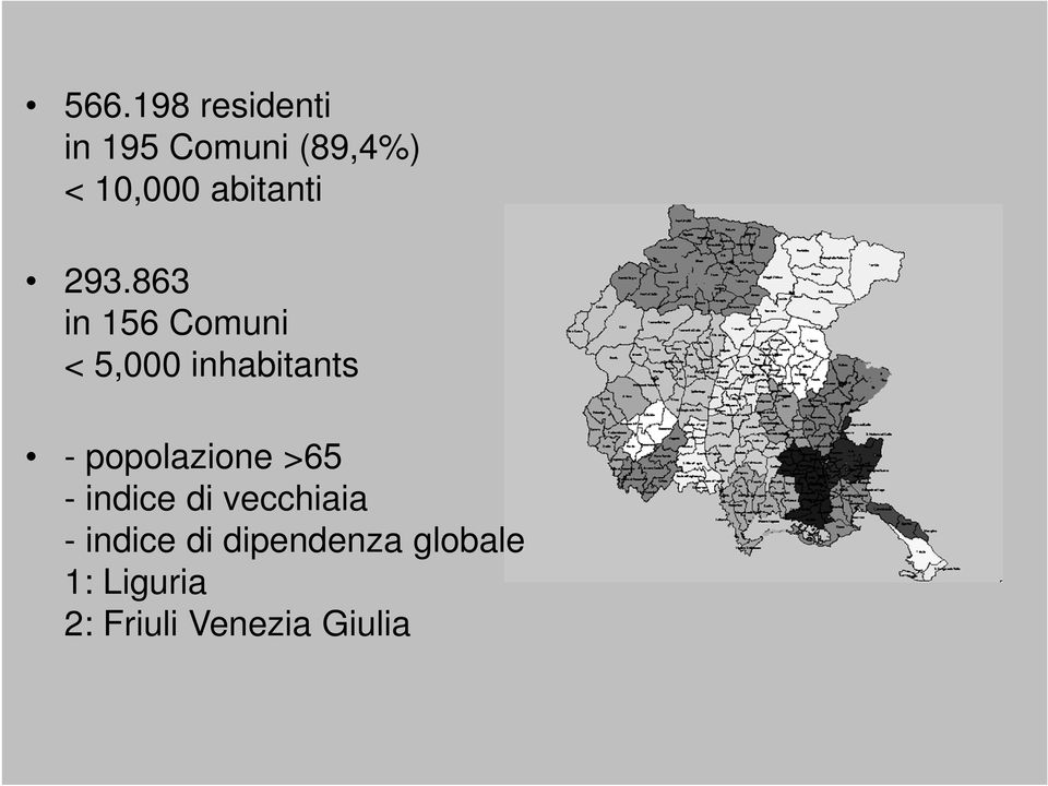 863 in 156 Comuni < 5,000 inhabitants - popolazione