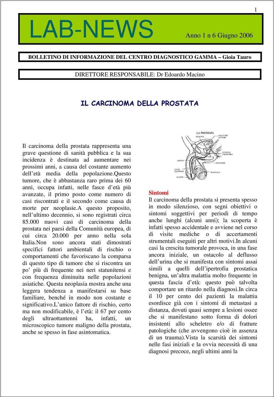 questo tumore, che è abbastanza raro prima dei 60 anni, occupa infatti, nelle fasce d età più avanzate, il primo posto come numero di casi riscontrati e il secondo come causa di morte per neoplasie.