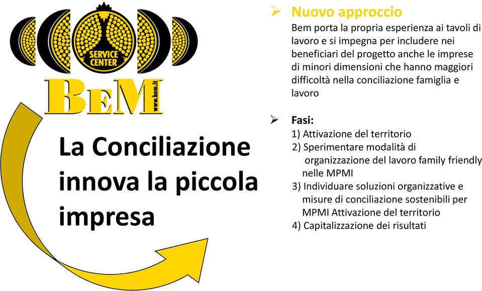 impresa Fasi: 1) Attivazione del territorio 2) Sperimentare modalità di organizzazione del lavoro family friendly nelle MPMI 3)