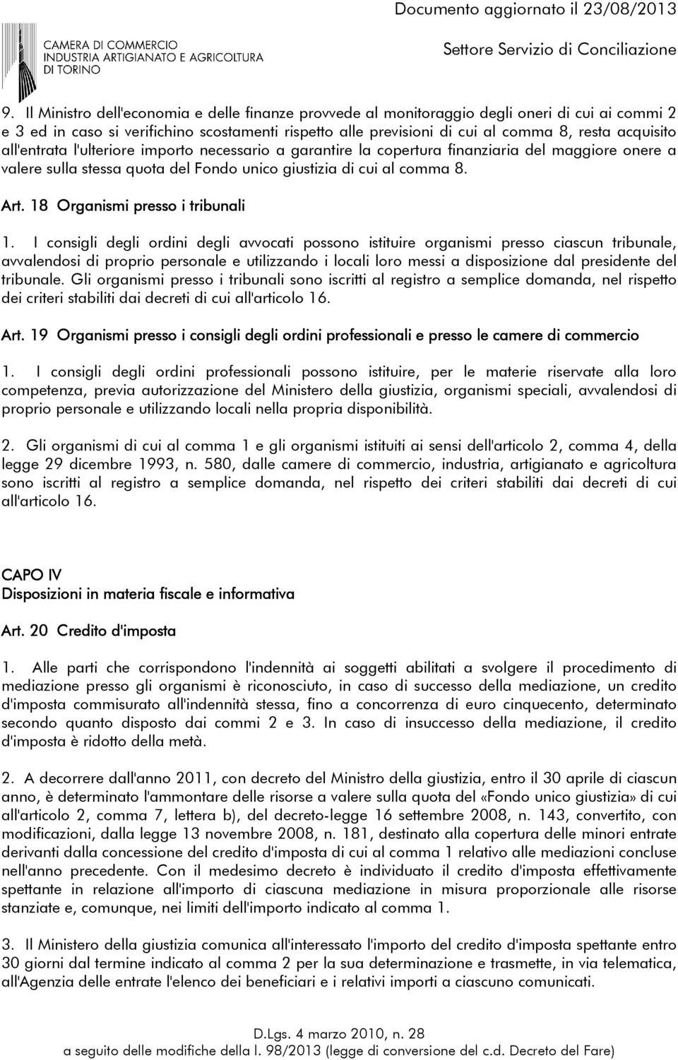 18 Organismi presso i tribunali 1.