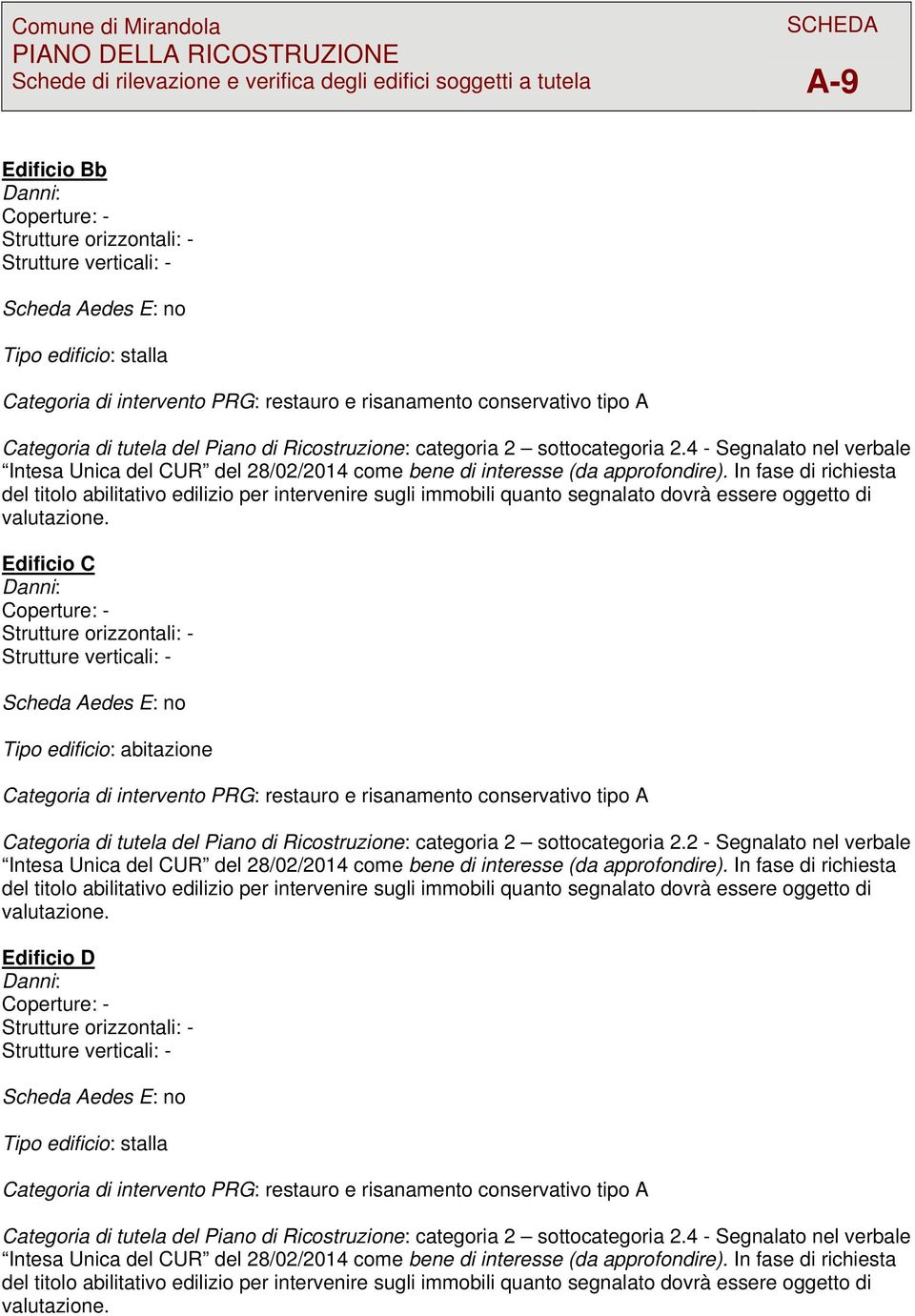 Piano di Ricostruzione: categoria 2 sottocategoria 2.