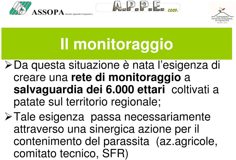 000 ettari coltivati a patate sul territorio regionale; Tale esigenza passa