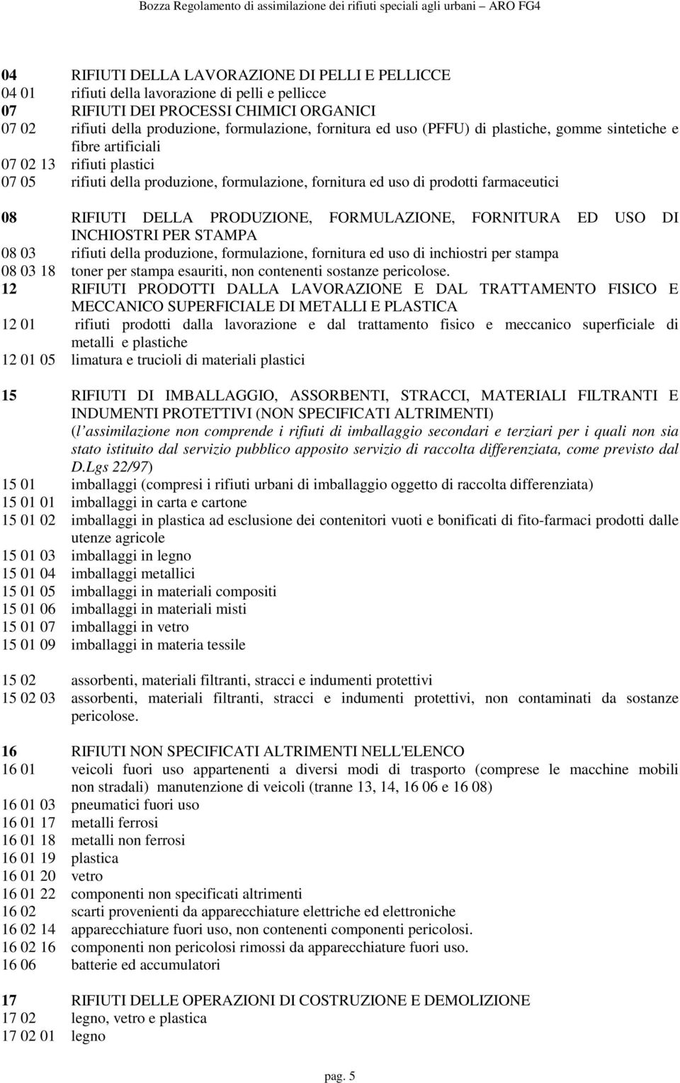 PRODUZIONE, FORMULAZIONE, FORNITURA ED USO DI INCHIOSTRI PER STAMPA 08 03 rifiuti della produzione, formulazione, fornitura ed uso di inchiostri per stampa 08 03 18 toner per stampa esauriti, non