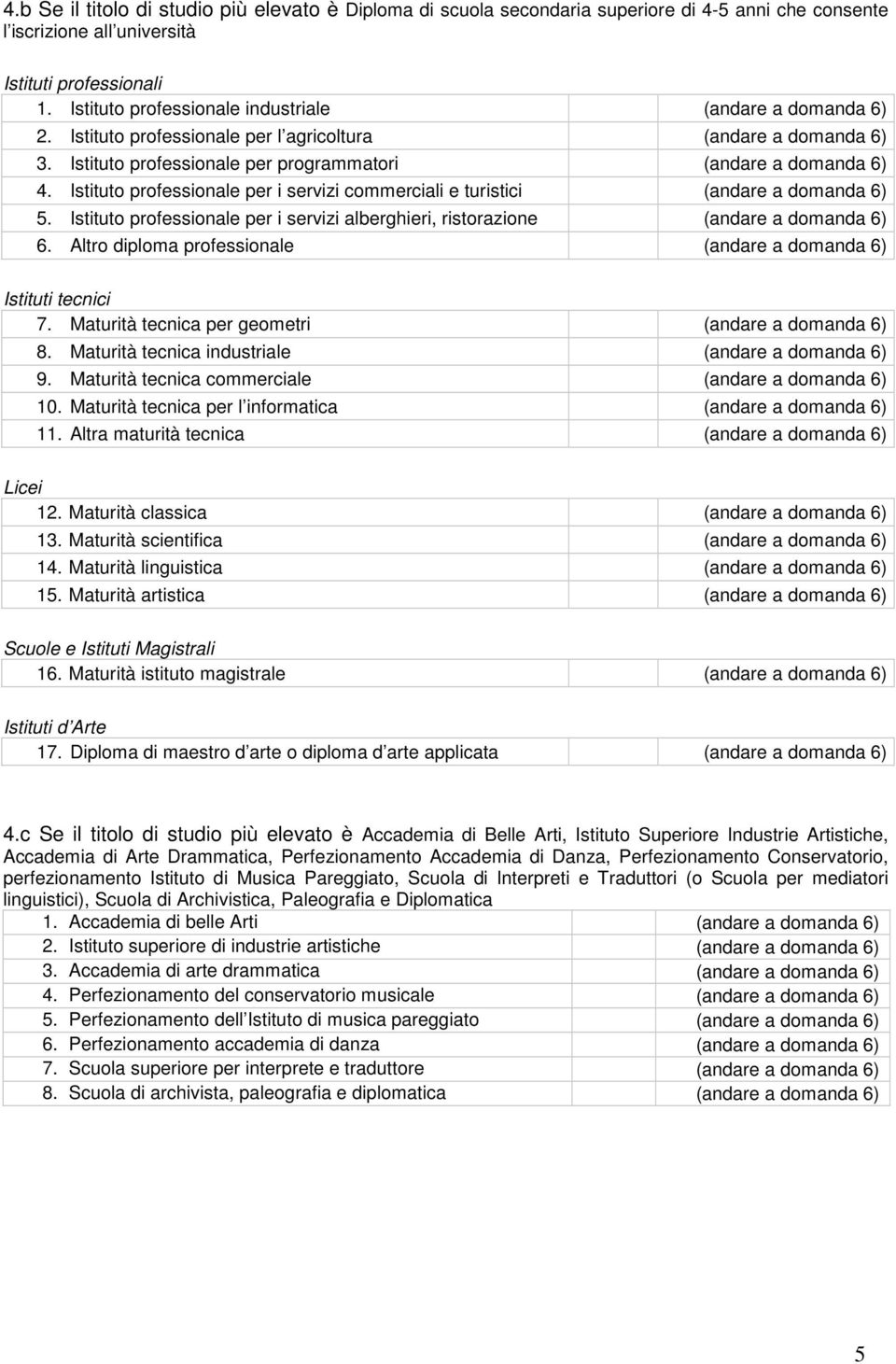 Istituto professionale per i servizi commerciali e turistici (andare a domanda 6) 5. Istituto professionale per i servizi alberghieri, ristorazione (andare a domanda 6) 6.