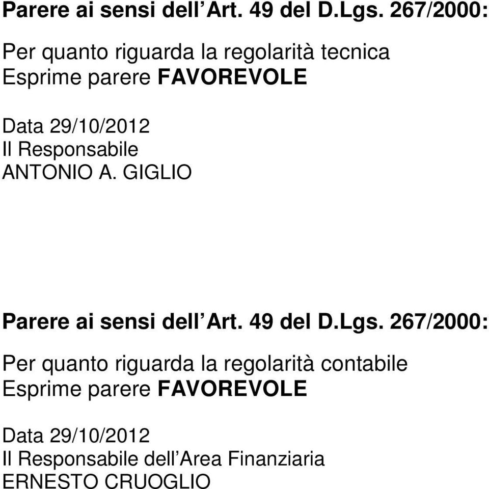 29/10/2012 Il Responsabile ANTONIO A.
