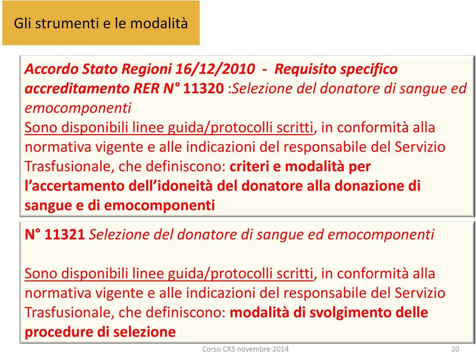 dell idoneità del donatore alla donazione di sangue e di emocomponenti N 11321 Selezione del donatore di sangue ed emocomponenti Sono disponibili linee guida/protocolli scritti, in