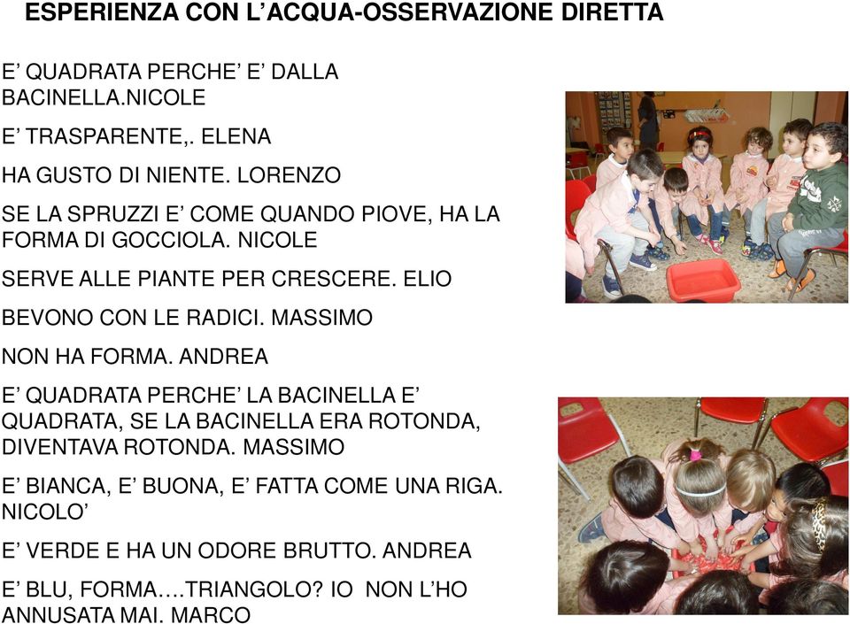 MASSIMO NON HA FORMA. ANDREA E QUADRATA PERCHE LA BACINELLA E QUADRATA, SE LA BACINELLA ERA ROTONDA, DIVENTAVA ROTONDA.