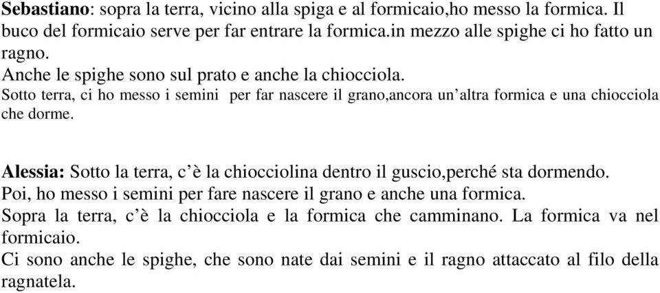 Sotto terra, ci ho messo i semini per far nascere il grano,ancora un altra formica e una chiocciola che dorme.