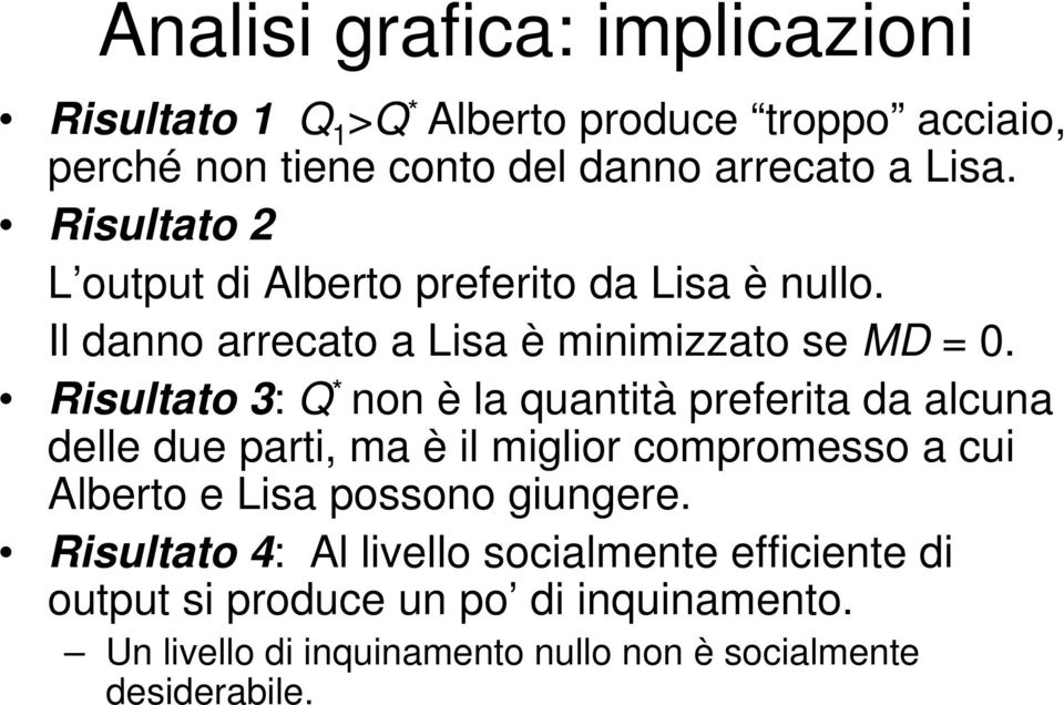 Risultato 3: Q * non è la quantità preferita da alcuna delle due parti, ma è il miglior compromesso a cui Alberto e Lisa possono