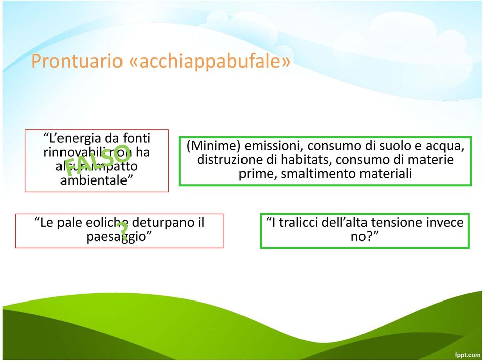 distruzione di habitats, consumo di materie prime, smaltimento materiali