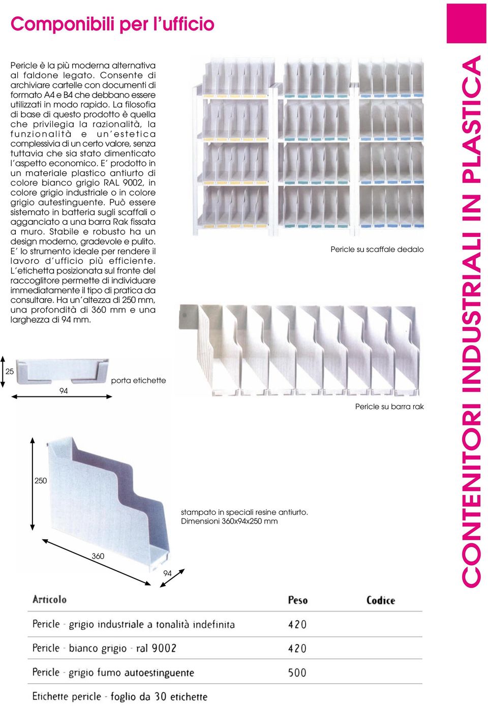 economico. E prodotto in un materiale plastico antiurto di colore bianco grigio RAL 9002, in colore grigio industriale o in colore grigio autestinguente.