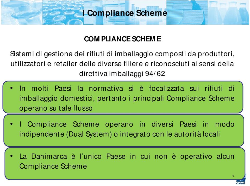 di imballaggio domestici, pertanto i principali Compliance Scheme operano su tale flusso I Compliance Scheme operano in diversi Paesi in